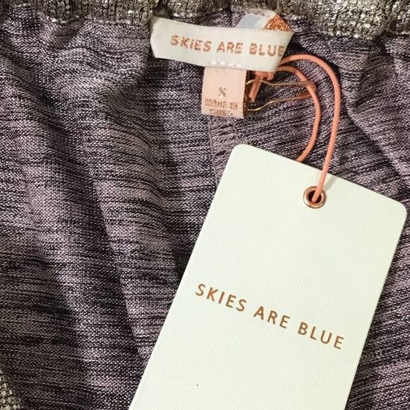 SKIES ARE BLUE SZ S Metallic Foil Silver Elastic Waist Flat Front Pants NWT 0B5 - Picture 6 of 8